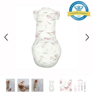 Embe transitional swaddle out pink and white floral size 12-18 lbs